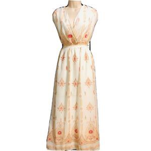 Lapogee Cream Medallion Print Maxi Dress Sleeveless Pockets Plus Size 3X NWT